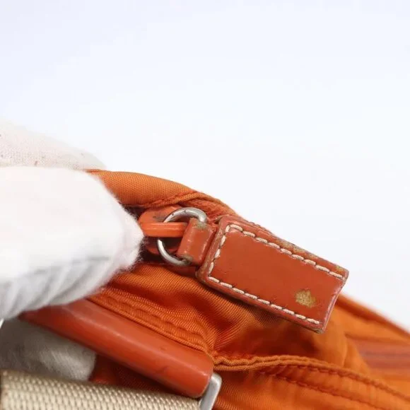 PRADA Shoulder Bag Nylon Orange Silver Auth 152258